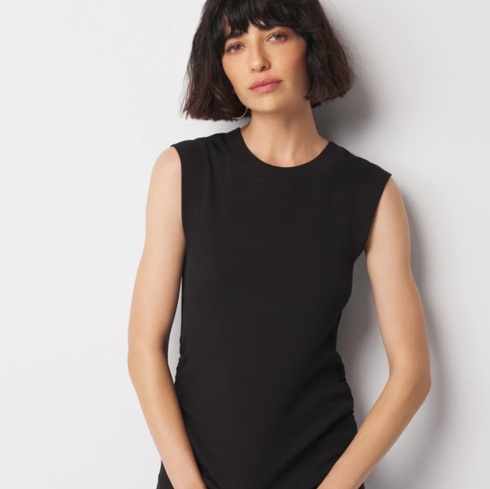 White House Black Market Black Ribbed Sleeveless Crew Tank